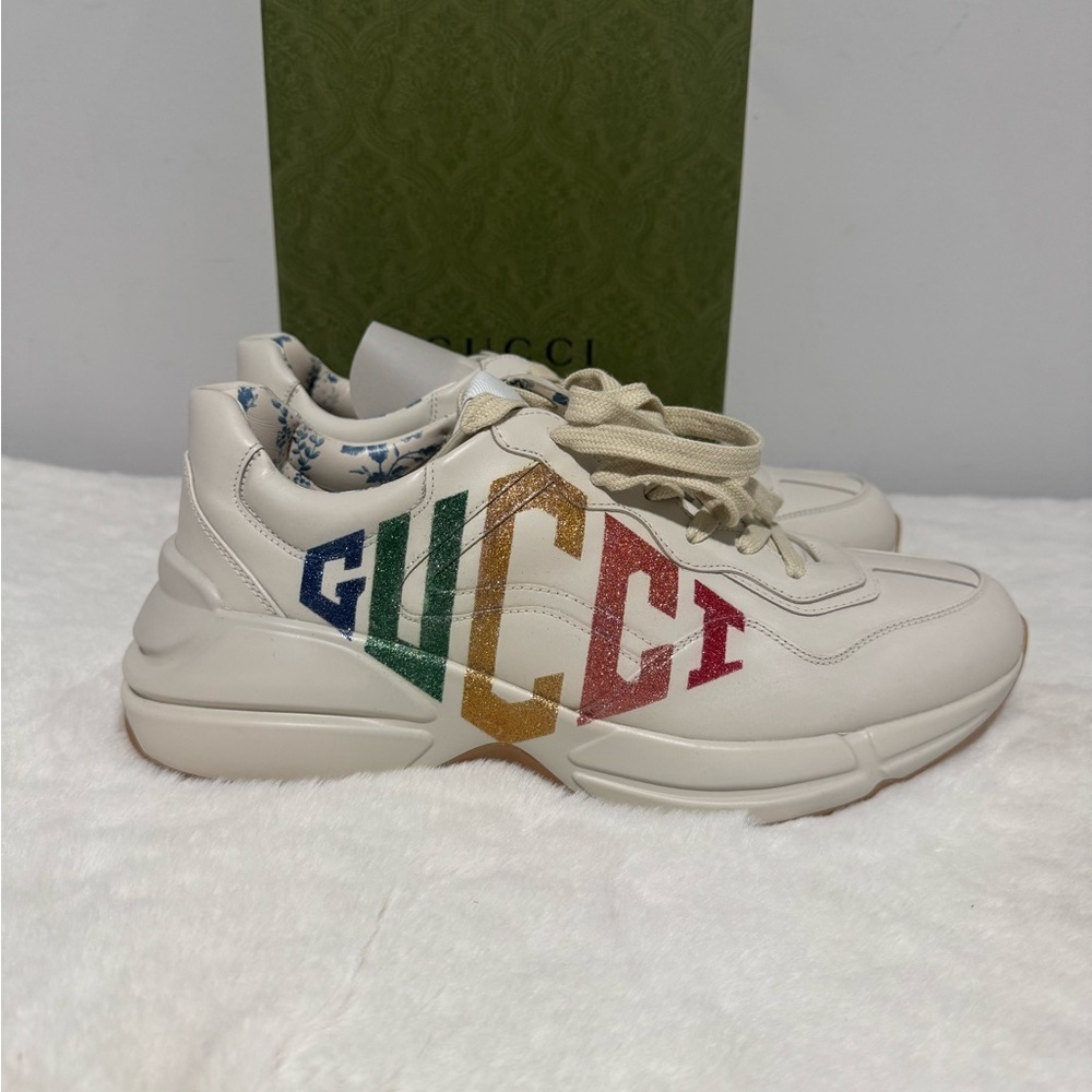 Gucci Cream Sneakers with Multicolor Logo